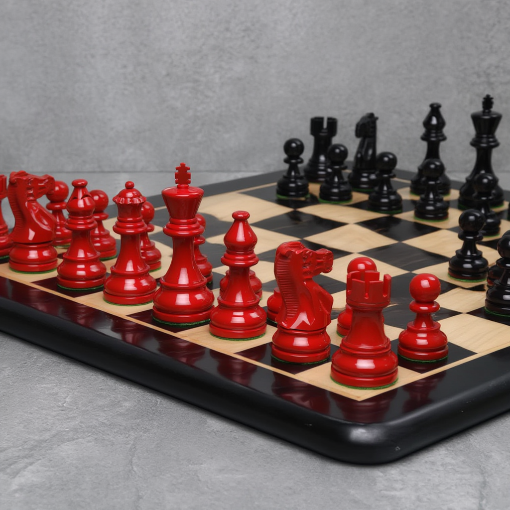 Échiquier en Ébène et Buis avec Pièces Sculptées | Design Élégant pour Passionnés d'Échecs