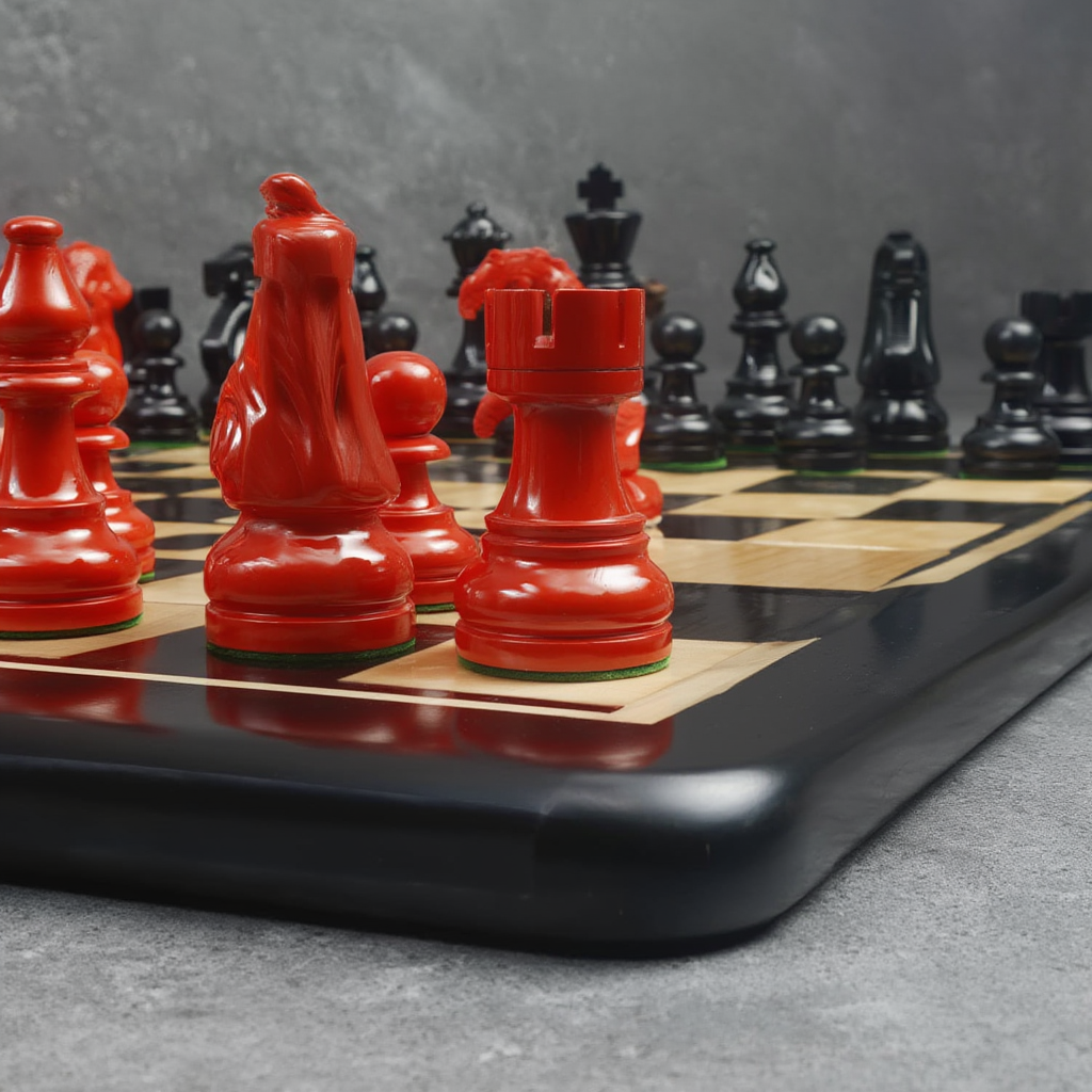 Échiquier en Ébène et Buis avec Pièces Sculptées | Design Élégant pour Passionnés d'Échecs