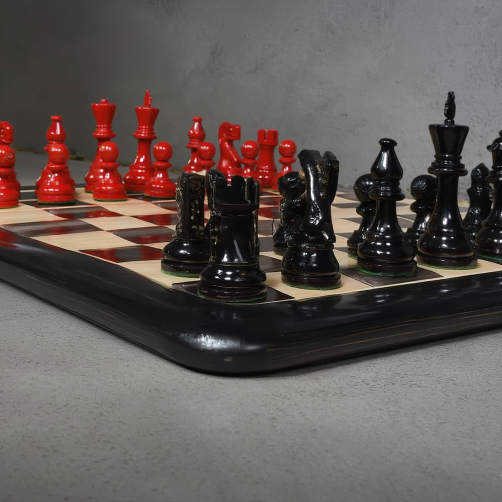 Échiquier en Ébène et Buis avec Pièces Sculptées | Design Élégant pour Passionnés d'Échecs