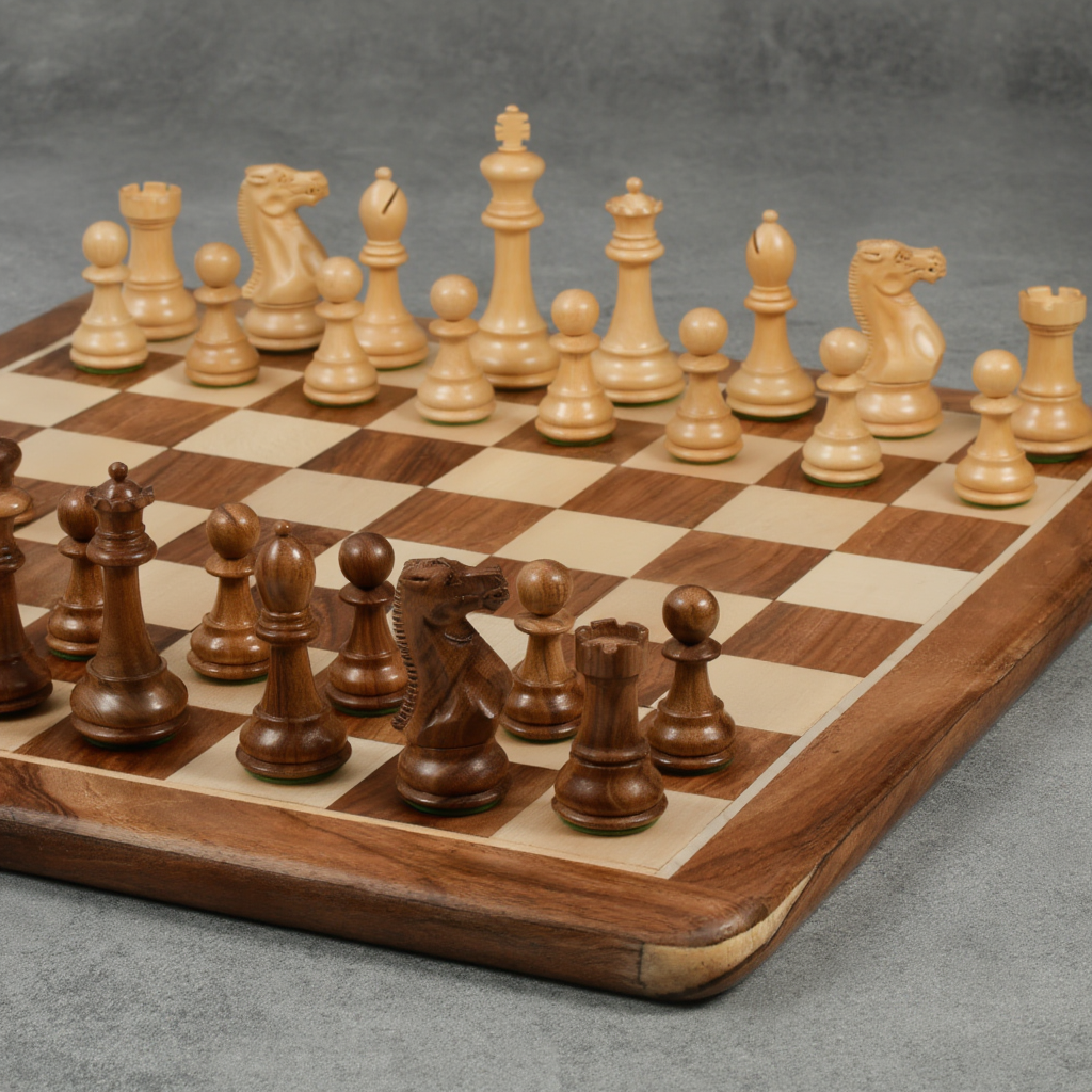 Échiquier en Bois de Cerisier | Jeu d'Échecs avec Pièces Sculptées | Élégance et Durabilité