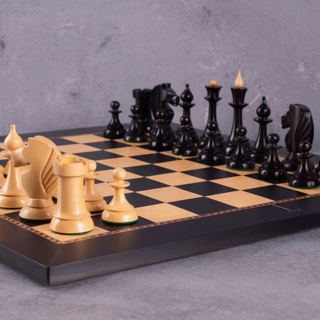 Echiquier en Bois Royal | Jeu d'Échecs Sculpté avec Finition Mate | Élégance pour Passionnés