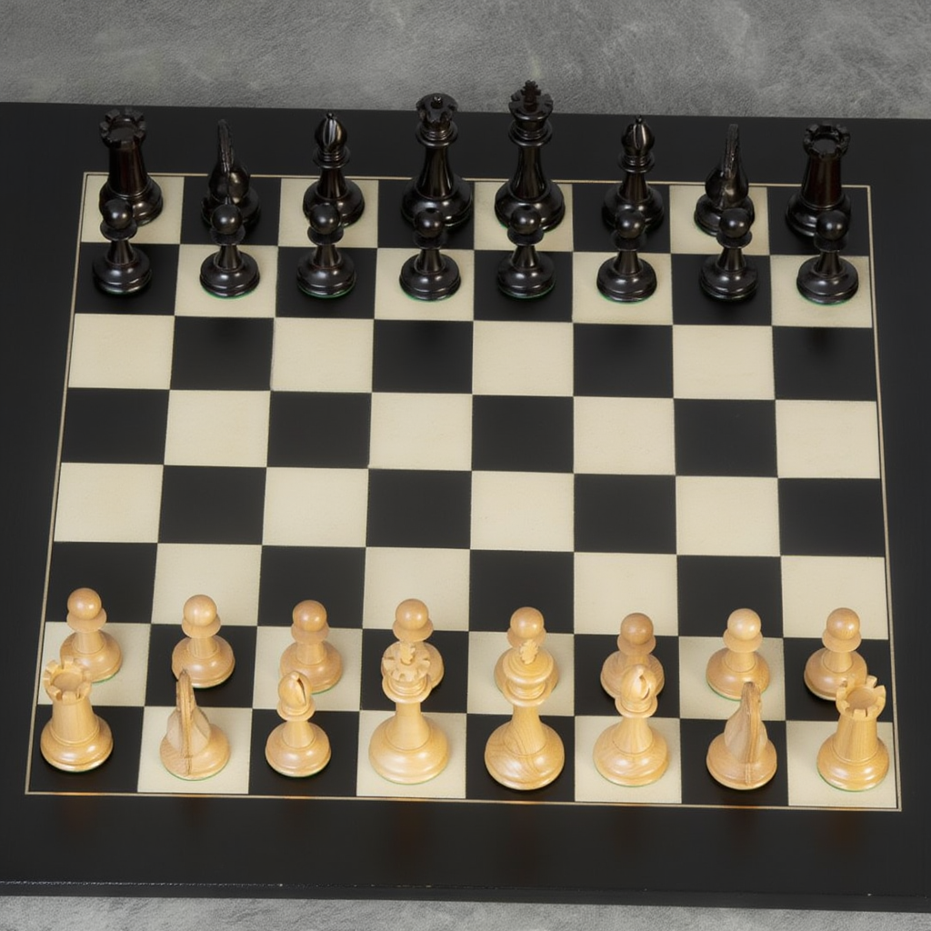 Échiquier en Bois avec Pièces Sculptées en Ébène et Buis | Design Élégant pour Passionnés