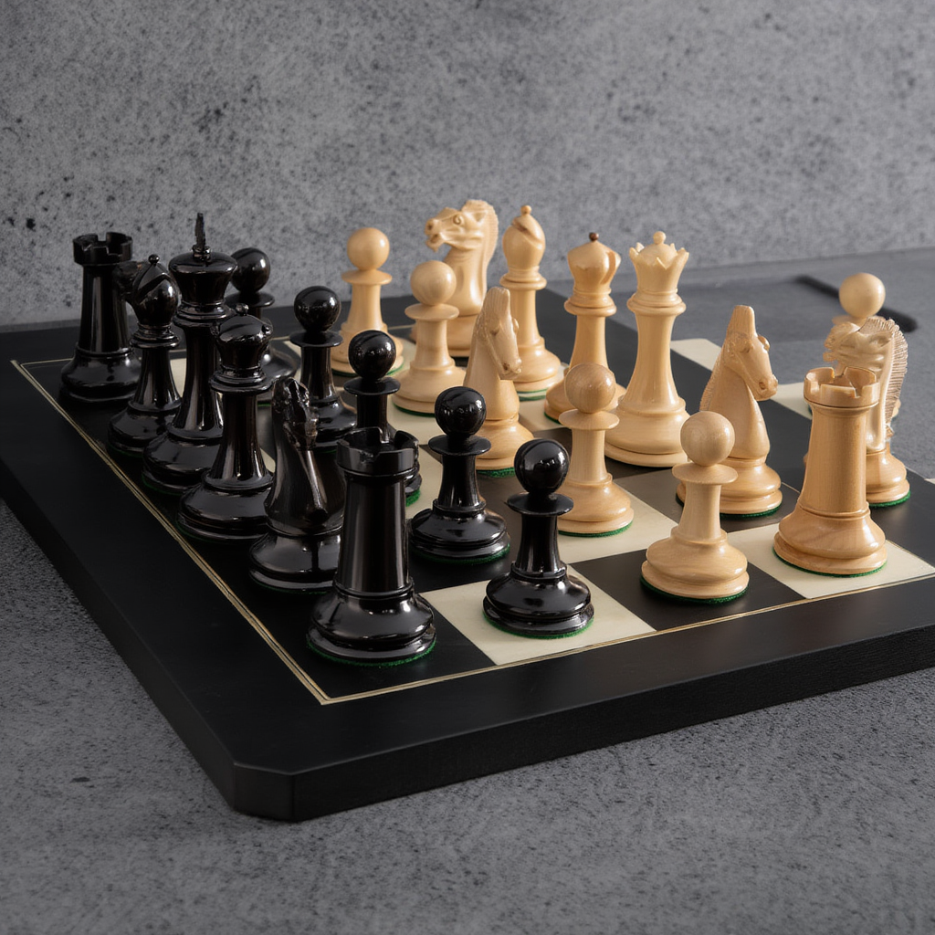 Échiquier en Bois avec Pièces Sculptées en Ébène et Buis | Design Élégant pour Passionnés