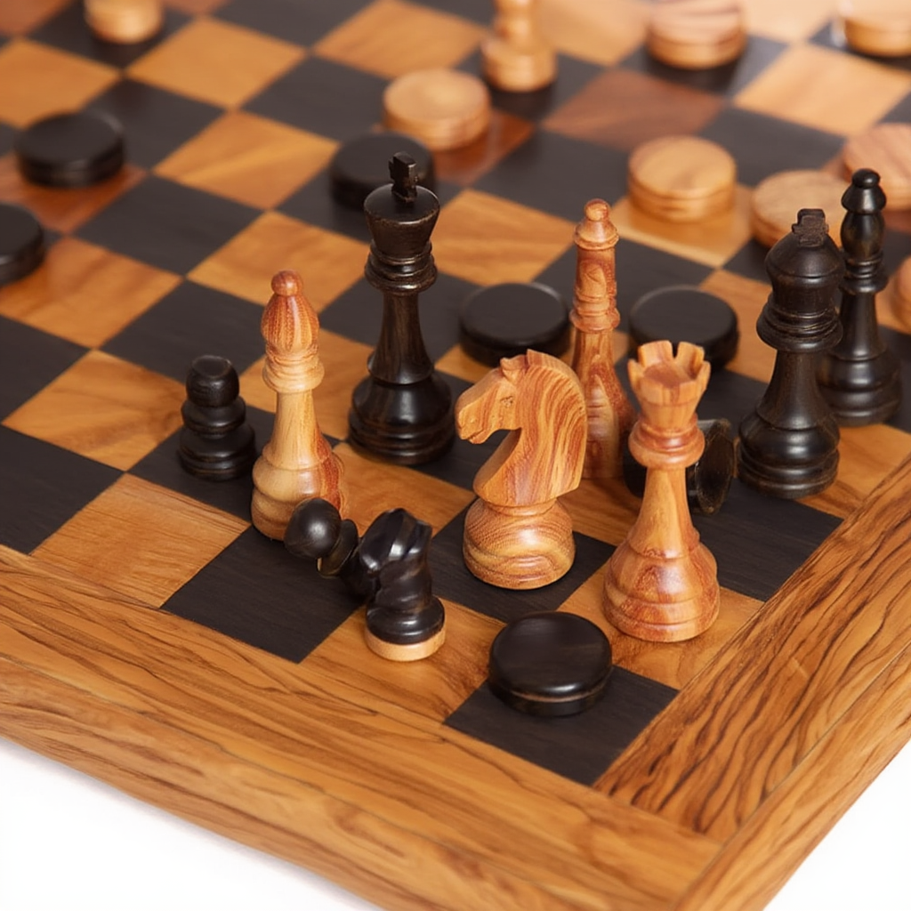 Plateau d'Échecs en Bois d'Olivier | Design Élégant et Pliable | Compact pour Voyage et Décoration 6